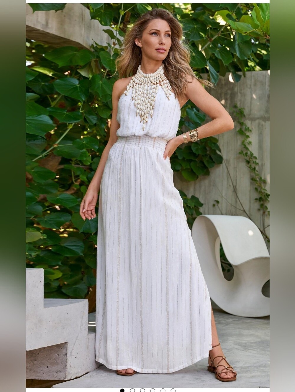 NWOT!Boston Proper Summer Shell Necklace Smocked Waist Coverup Maxi Dress Small